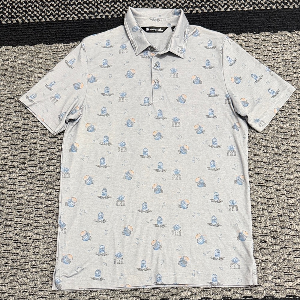 Travis Mathew Polo Shirt Men’s Golf Performance Soft Stretch AOP Casual Preppy